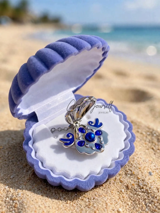 Collana Conchiglia Sirena Mermaid Melody Locket Medaglione Principessa Noel Perla Indaco