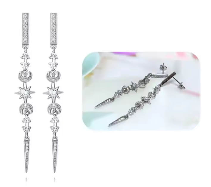 Orecchini "Celestial" Luna e Stelle Argento Sterling 925 e Zirconi Cubici
