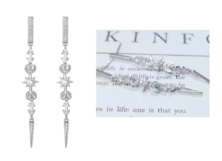 Orecchini "Celestial" Luna e Stelle Argento Sterling 925 e Zirconi Cubici