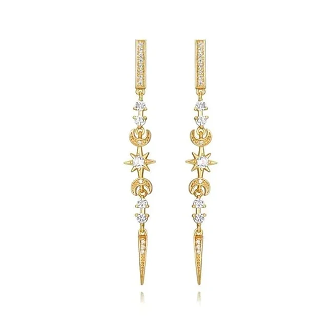 Orecchini "Celestial" Luna e Stelle Argento Sterling 925 e Zirconi Cubici