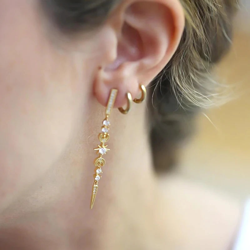 Orecchini "Celestial" Luna e Stelle Argento Sterling 925 e Zirconi Cubici