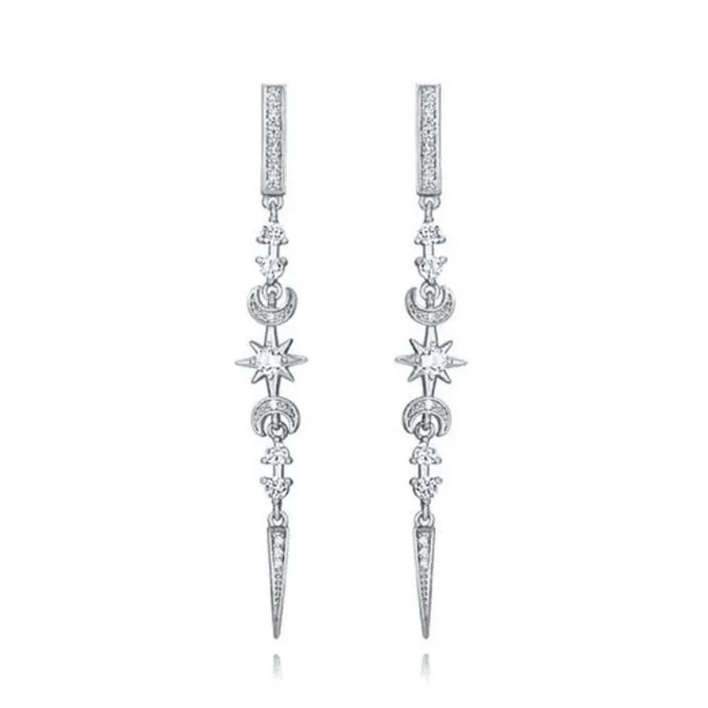 Orecchini "Celestial" Luna e Stelle Argento Sterling 925 e Zirconi Cubici