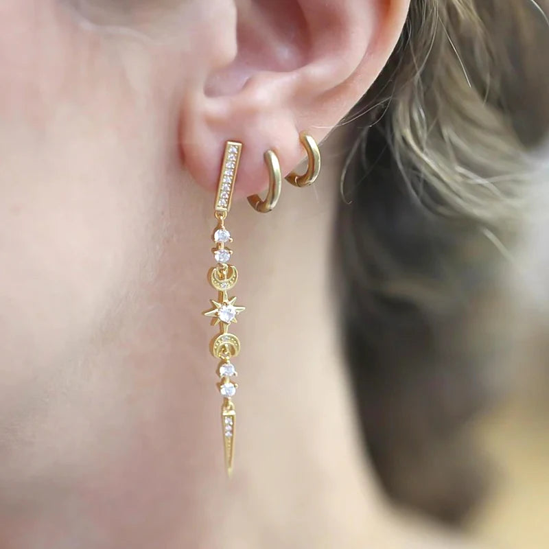 Orecchini "Celestial" Luna e Stelle Argento Sterling 925 e Zirconi Cubici