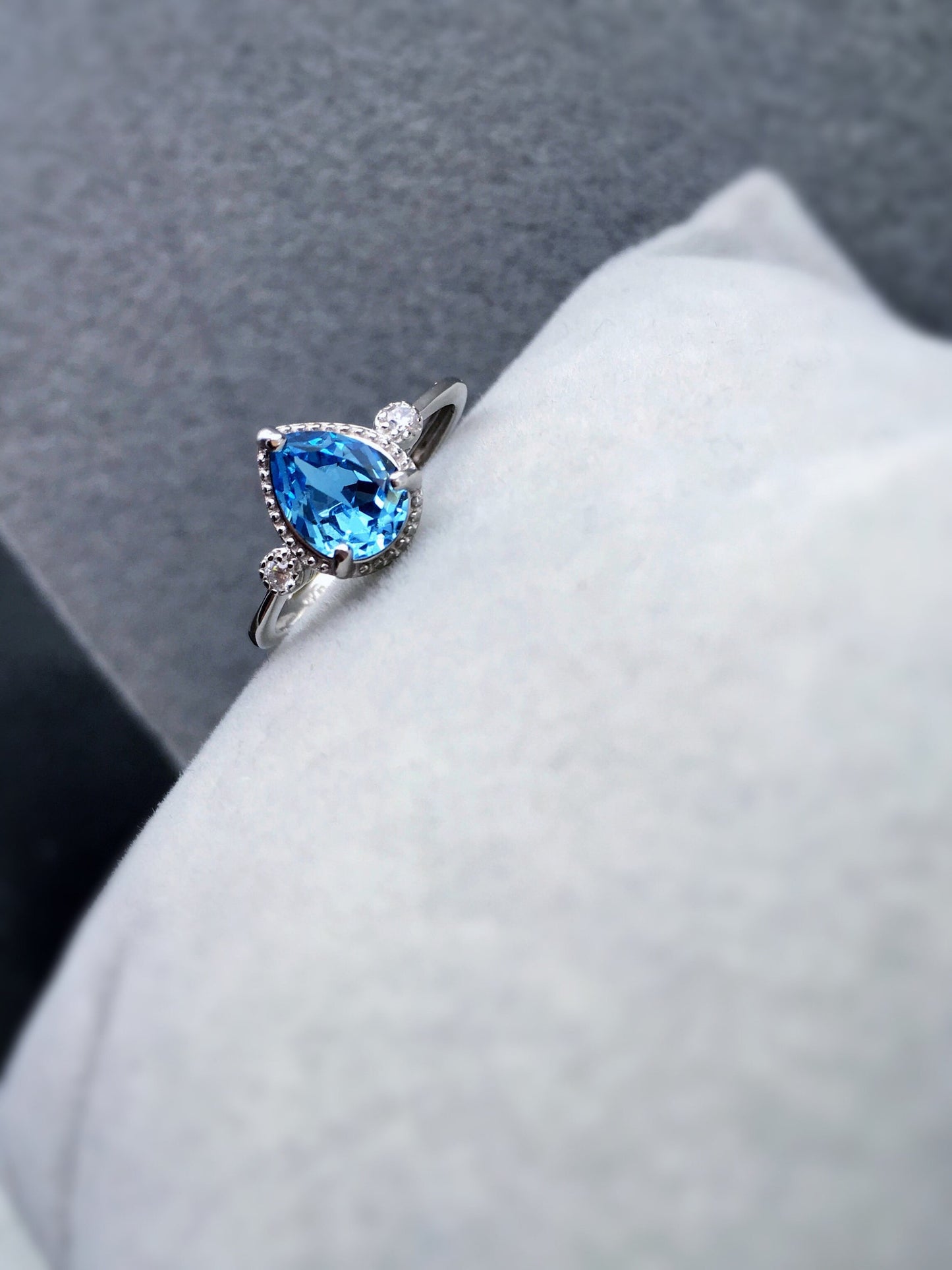 925 Sterling Silver Asuna Aquamarine Crystal Drop Ring - Anime Engagement Ring