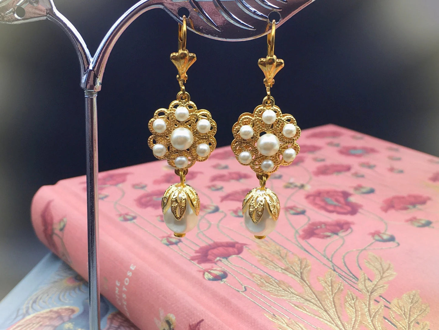 Orecchini Fiore Filigrana e Perle "Katherine Pierce 1864" Vampire