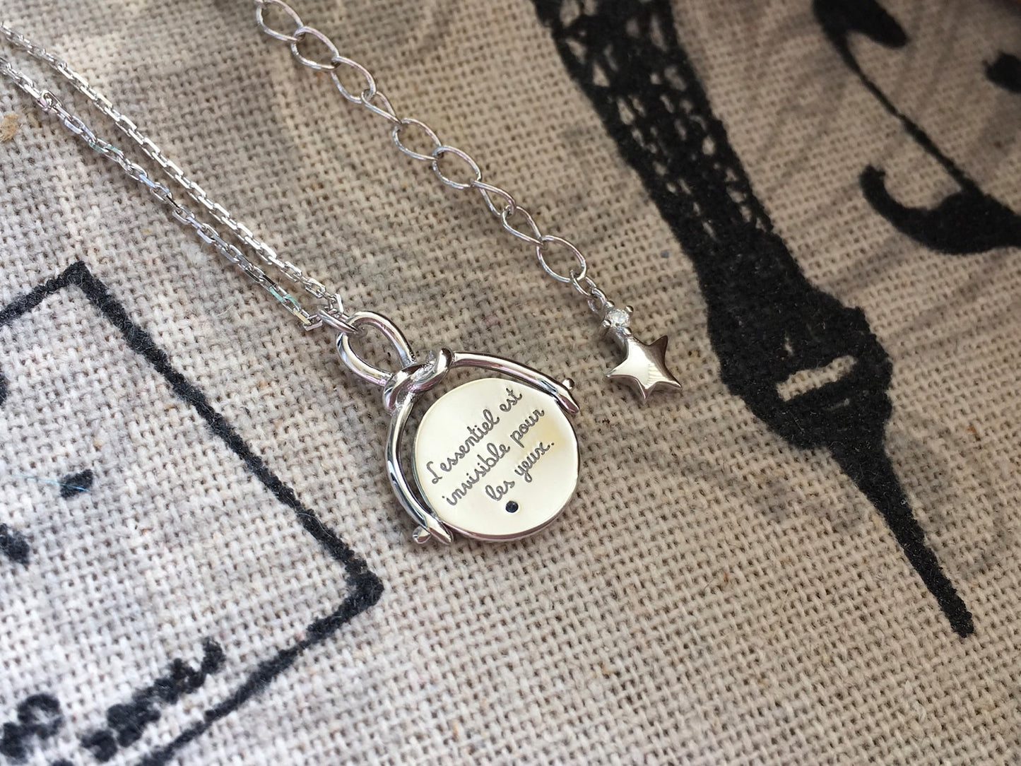 The Prince Necklace Sterling Silver 925 - Le Prince - Coin - Quote "The essential is invisible to the eye"