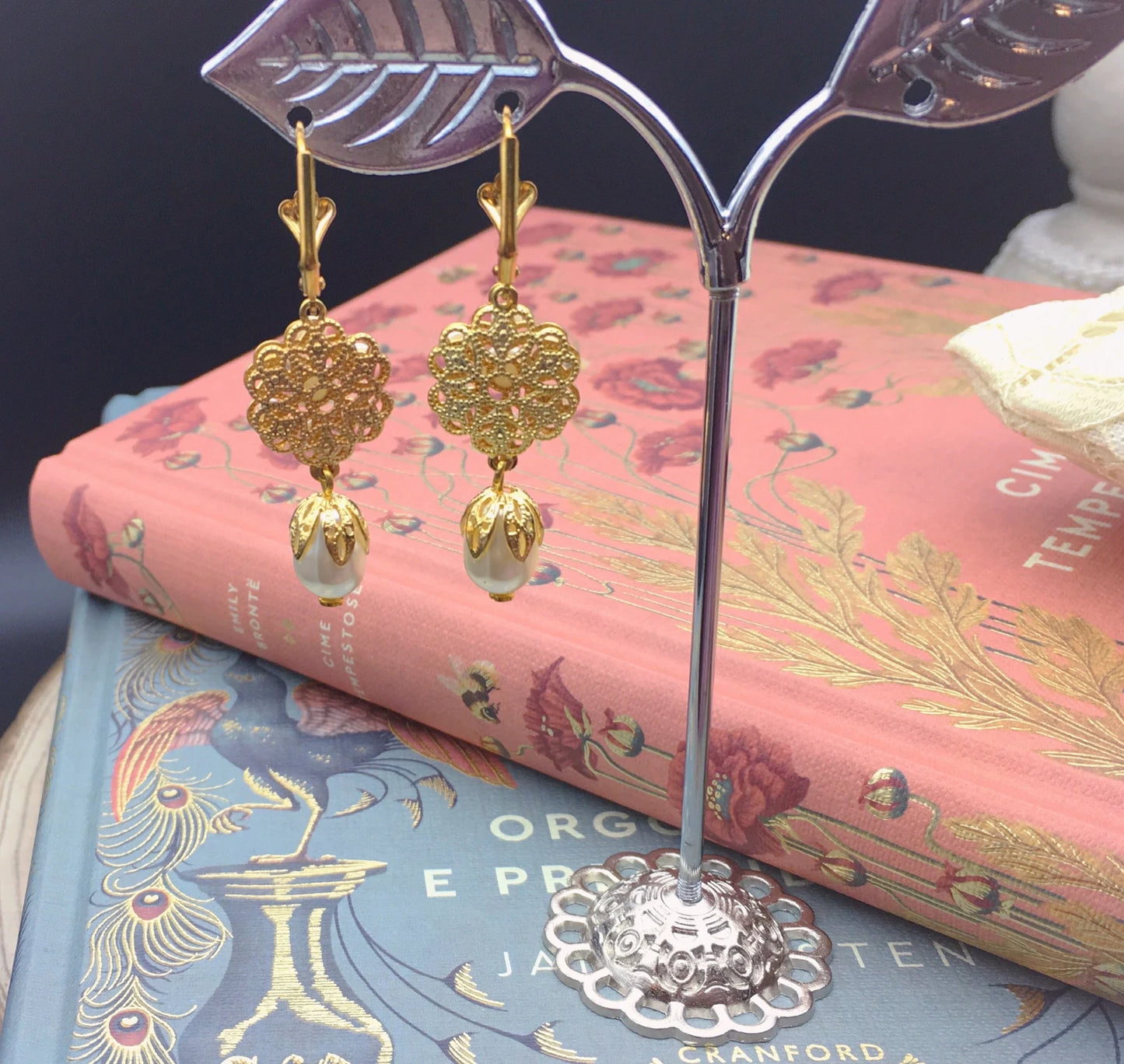 Orecchini Fiore Filigrana e Perle "Katherine Pierce 1864" Vampire