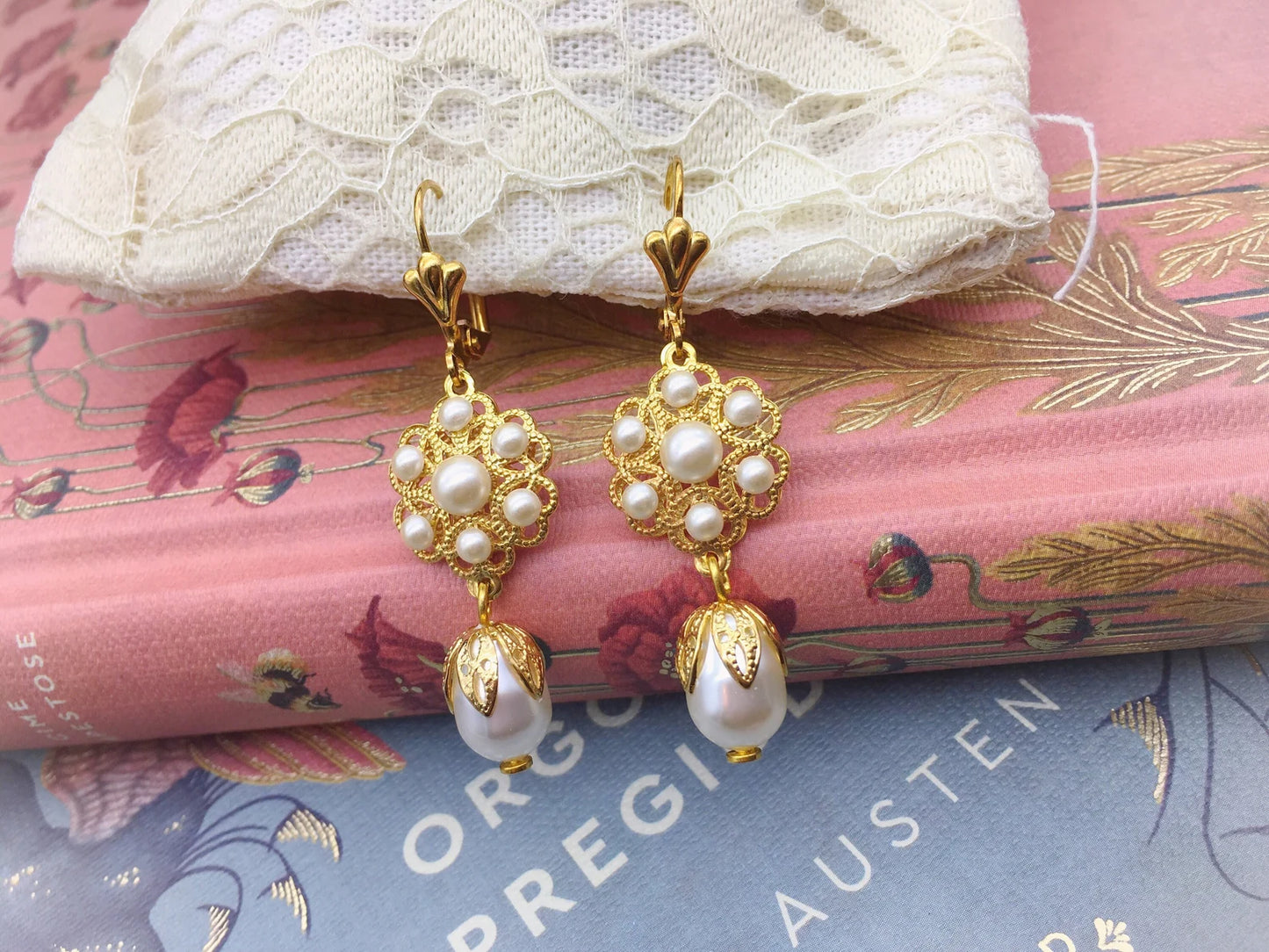 Orecchini Fiore Filigrana e Perle "Katherine Pierce 1864" Vampire