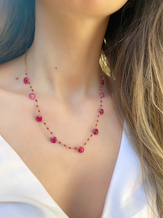 Collana Rosario Radice di Smeraldo - Rubino - Labradorite in Argento Sterling 925 Placcato Oro 21k e 14k Gold Filled