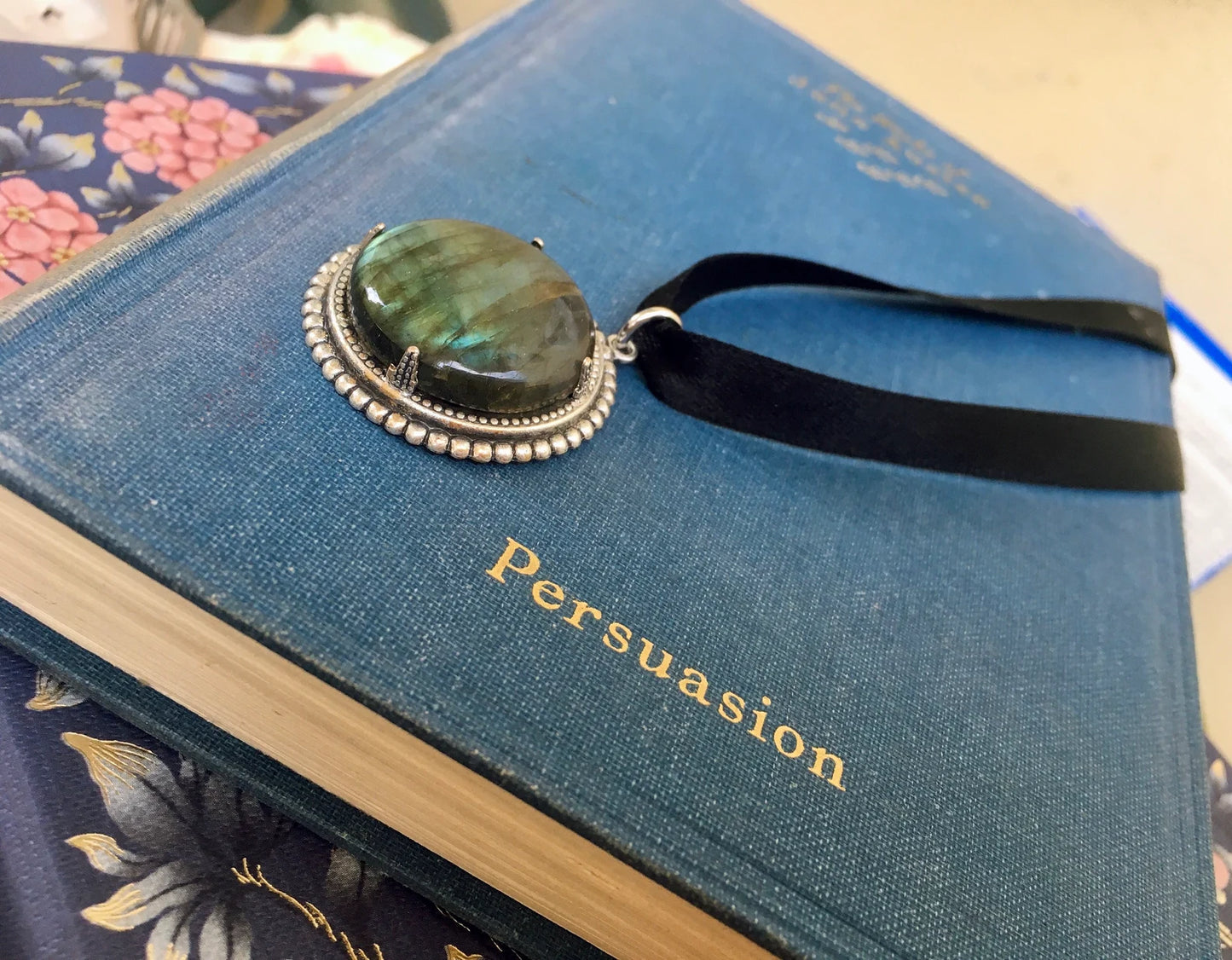 Anne Persuasione Choker Collarino Vintage - Labradorite Naturale Semi-preziosa - Edwardian Regency Style - Jane Austen