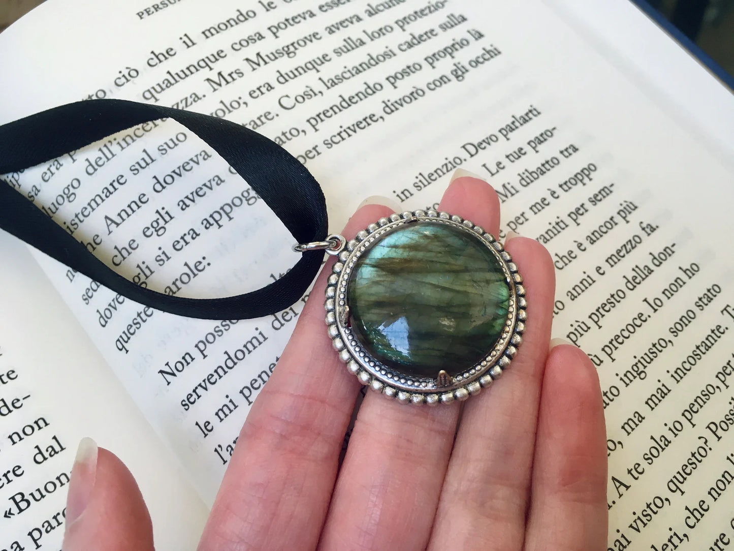 Anne Persuasione Choker Collarino Vintage - Labradorite Naturale Semi-preziosa - Edwardian Regency Style - Jane Austen