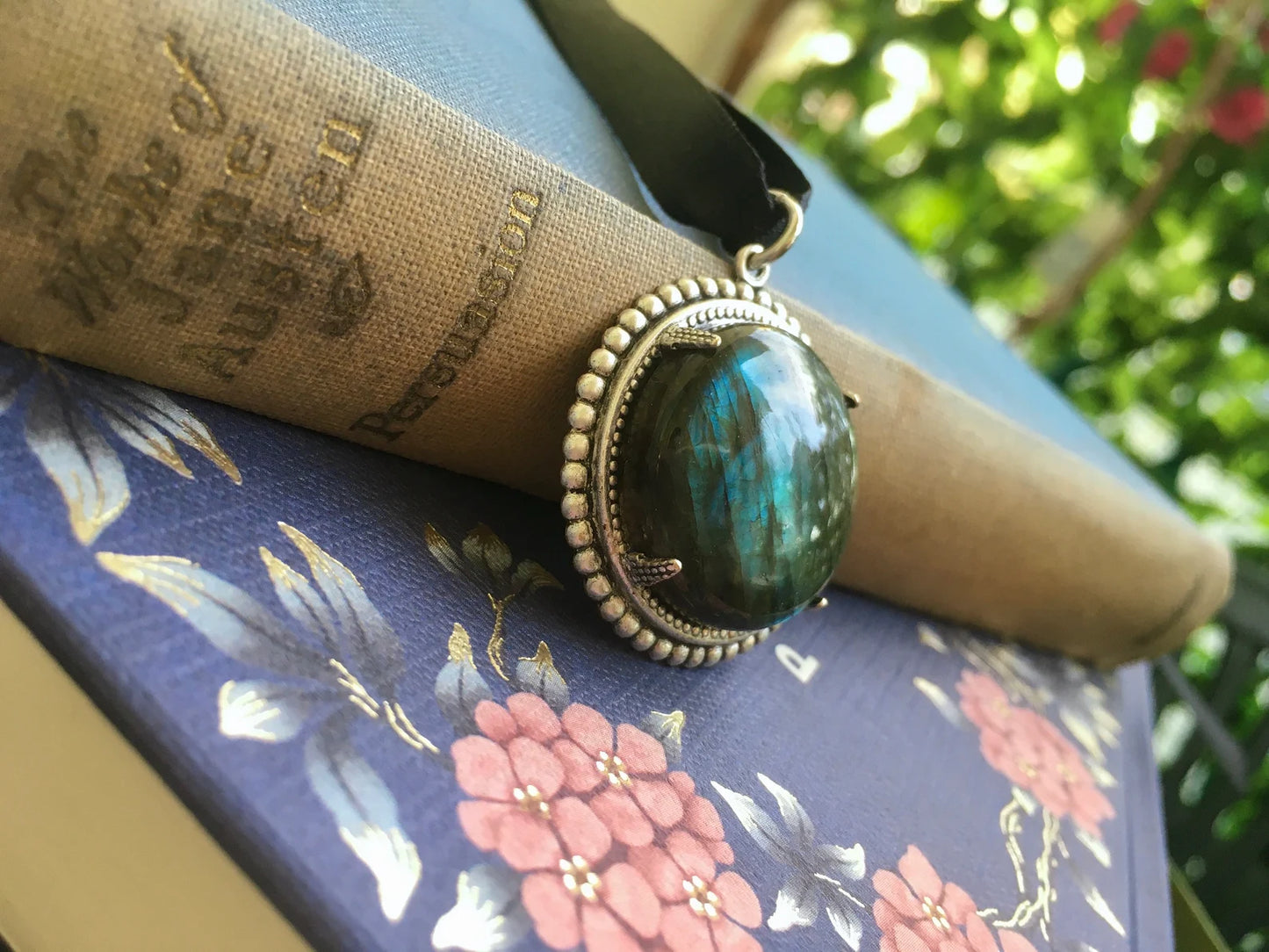 Anne Persuasione Choker Collarino Vintage - Labradorite Naturale Semi-preziosa - Edwardian Regency Style - Jane Austen