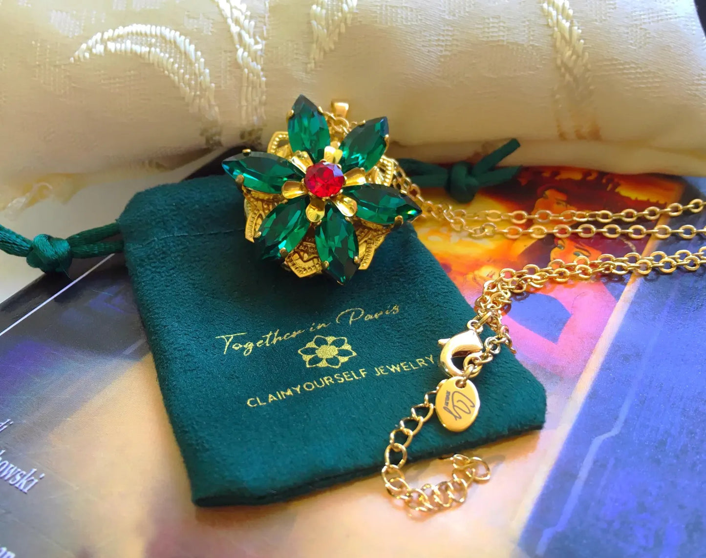 Collana Anastasia "Together in Paris" - Insieme a Parigi - Cristalli "Emerald" Verde Smeraldo Preciosa® Deluxe