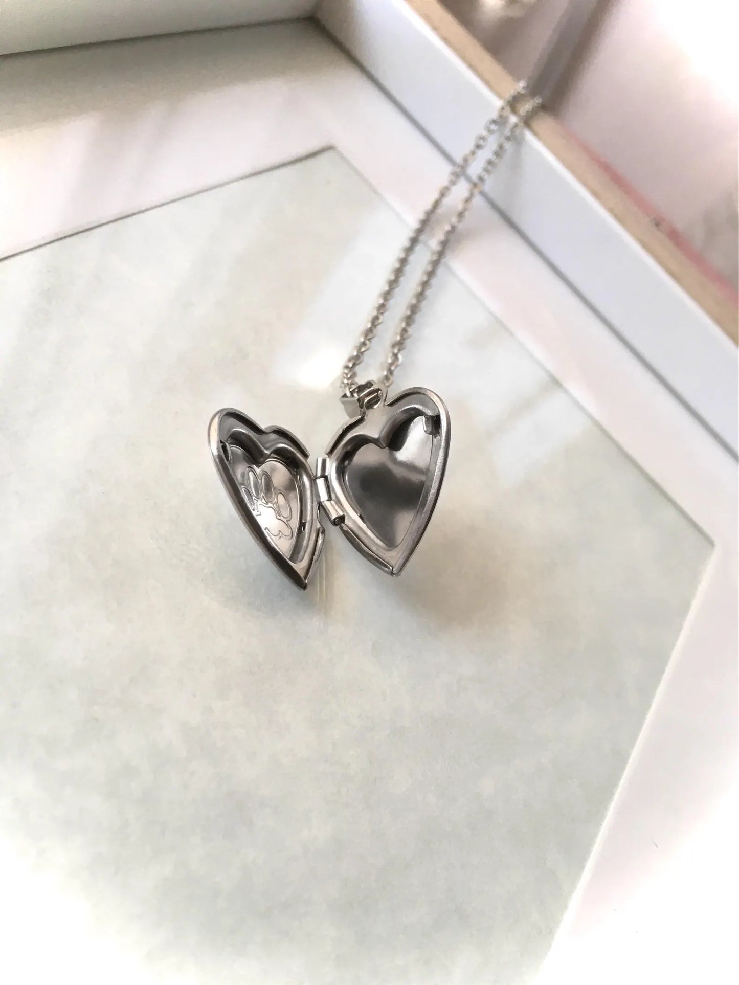 Collana Ciondolo Portafoto Cuore Zampa Paw - Acciaio Inossidabile - Commemorativo Animali Domestici Impronta con Incisione Personalizzata