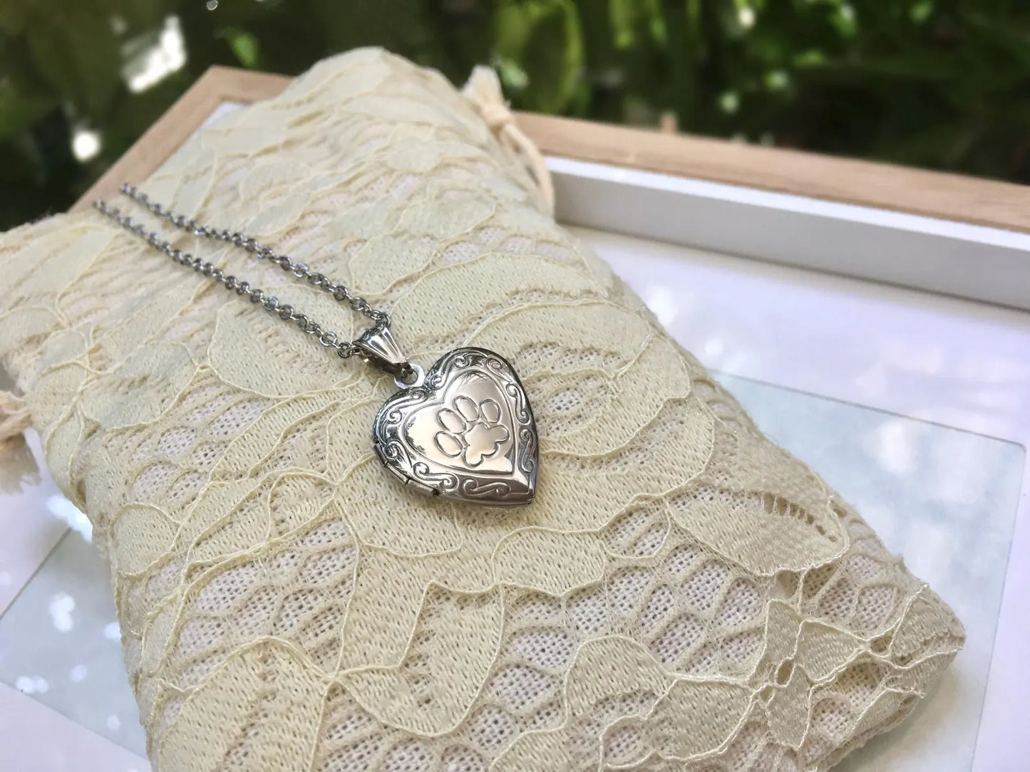 Collana Ciondolo Portafoto Cuore Zampa Paw - Acciaio Inossidabile - Commemorativo Animali Domestici Impronta con Incisione Personalizzata