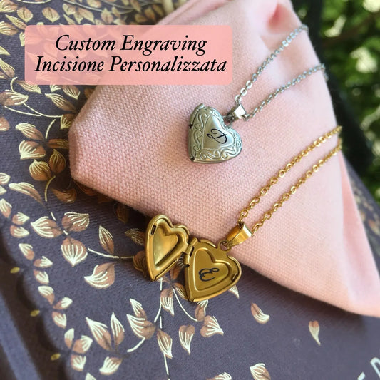 Collana Piccolo Ciondolo Cuore Portafoto Minimalista in Acciaio Inossidabile Stile Vintage Regalo - Incisione Personalizzata