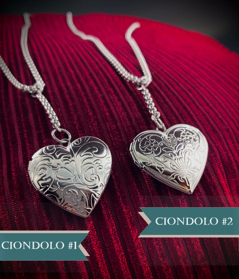 Collana Ellen Medaglione Cuore Nosferatu - Ciondolo Portafoto Locket Gotico - Acciaio Inossidabile - Incisione Gratuita